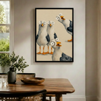Funny Seagull Gang Watercolor Whimsical Canvas Art
