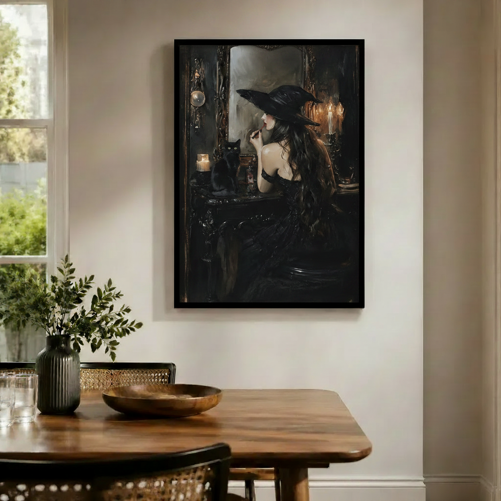 Dark Witch Vanity Mirror Black Cat Canvas