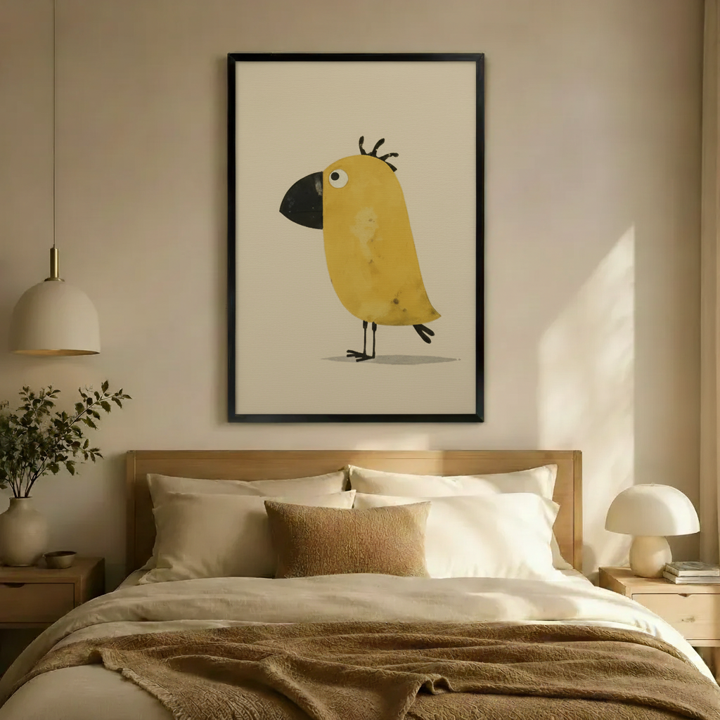 Scruffy Yellow Bird Big Beak Canvas Wall Art