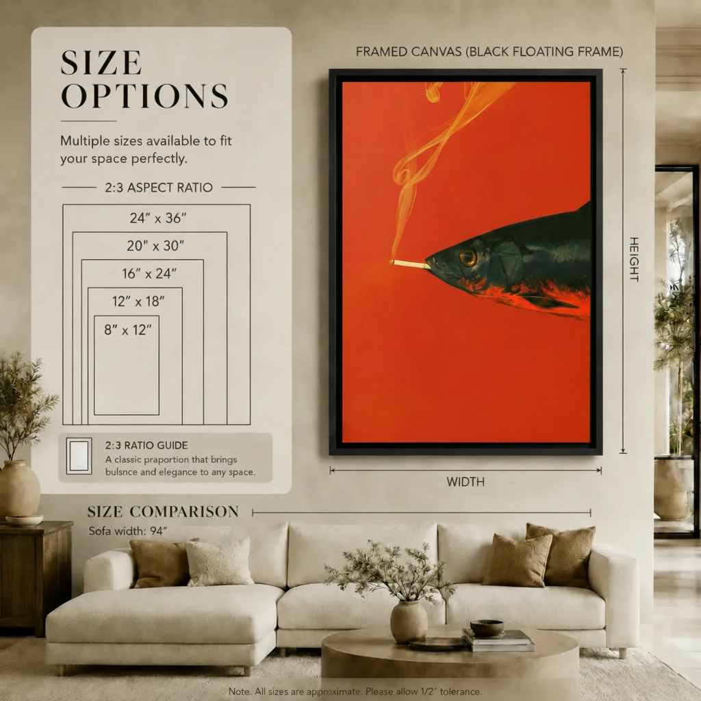 Surreal Smoking Fish Red Pop Art Canvas