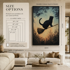 Black Cat Broomstick Vintage Fantasy Canvas  Wall Art