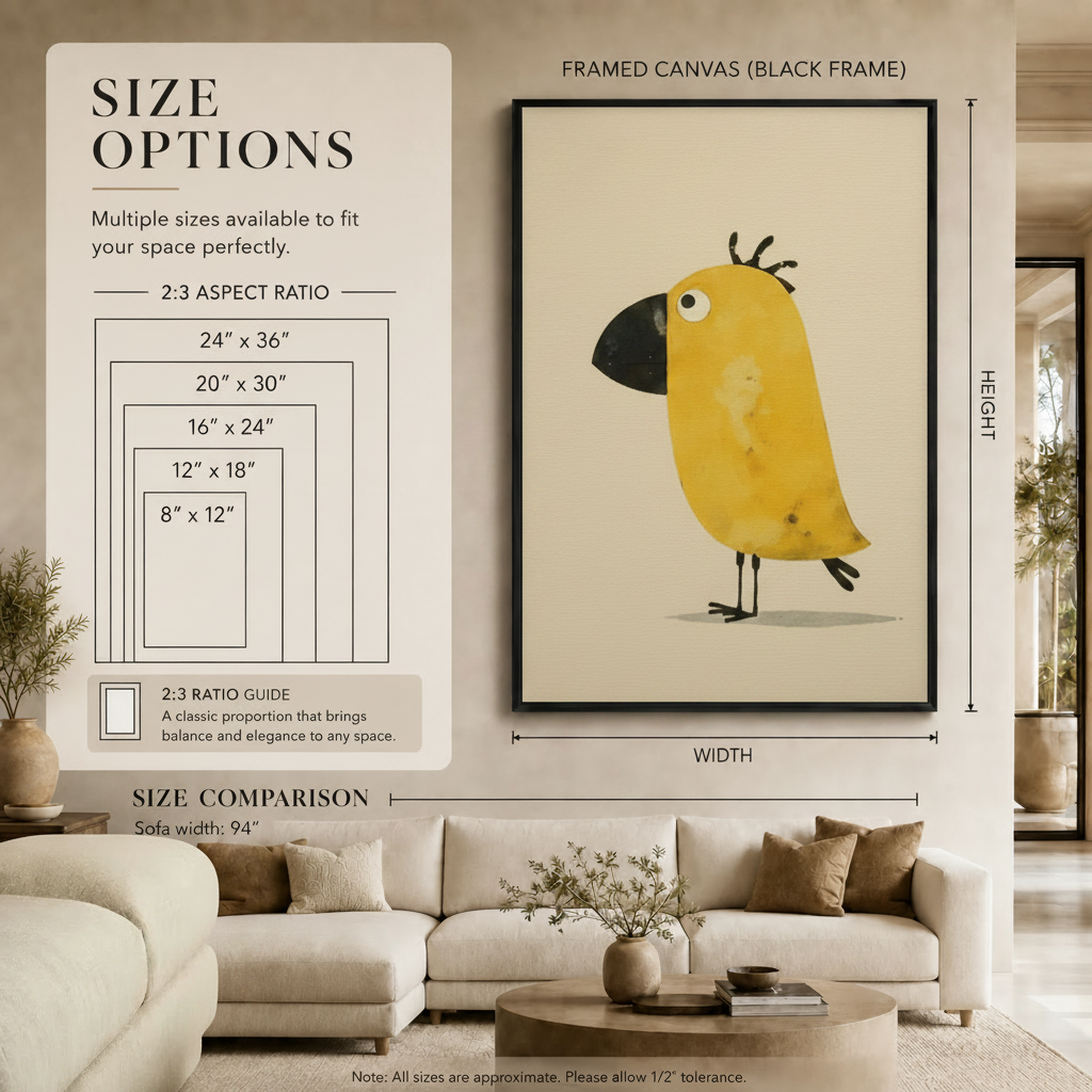 Scruffy Yellow Bird Big Beak Canvas Wall Art