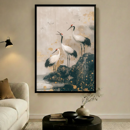 Red-Crowned Cranes Japanese Canvas Wall Art