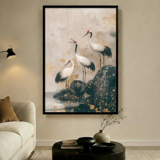 Red-Crowned Cranes Japanese Canvas Wall Art