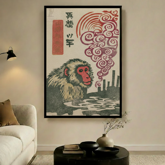 Japanese Snow Monkey Hot Spring Canvas Art