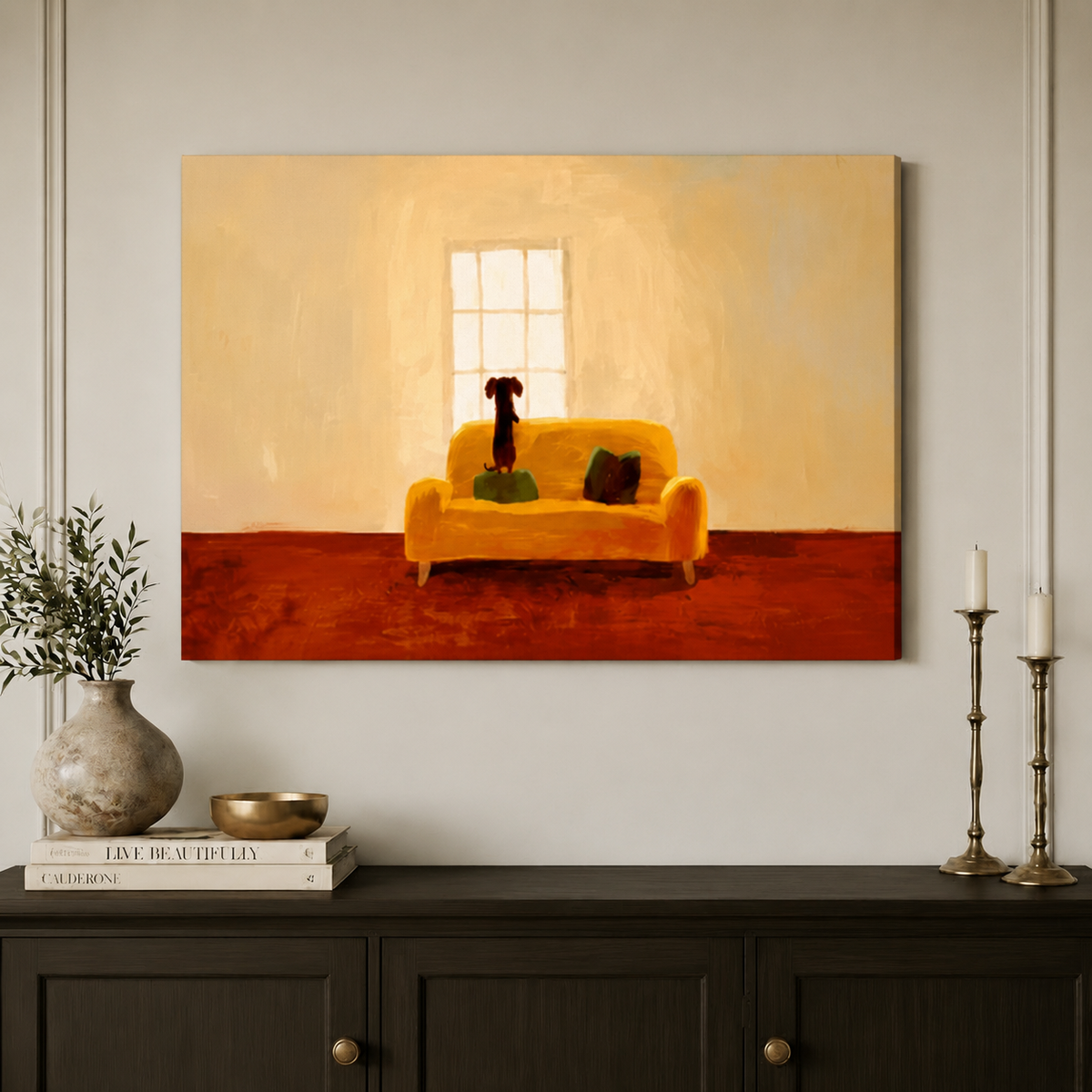 Dachshund Window Dreamer Canvas Wall Art