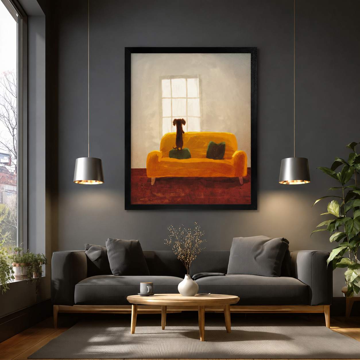 Dachshund Window Dreamer – Painterly Dog Wall Art