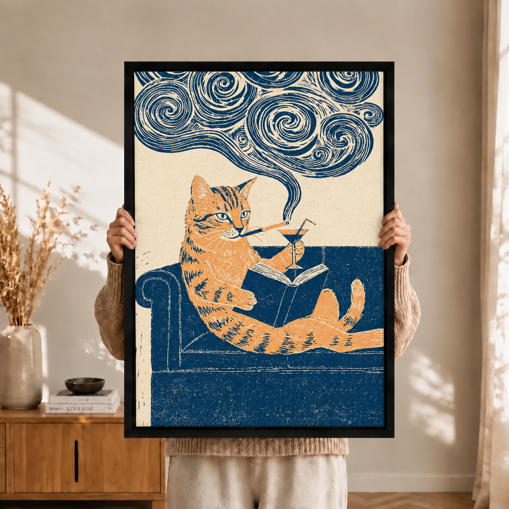 模板3 - 版画慵懒猫