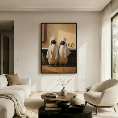 Bath Time Ducks Vintage Oil Canvas Art