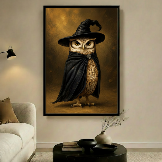 Wise Owl Japandi Vintage Oil Canvas Art