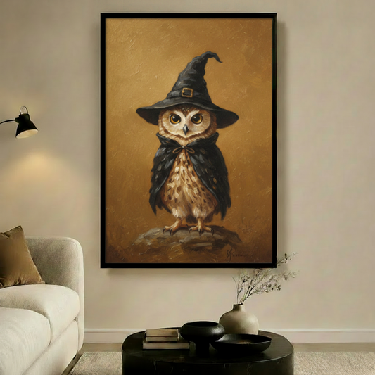 Wizard Owl Halloween Vintage Oil Canvas Art