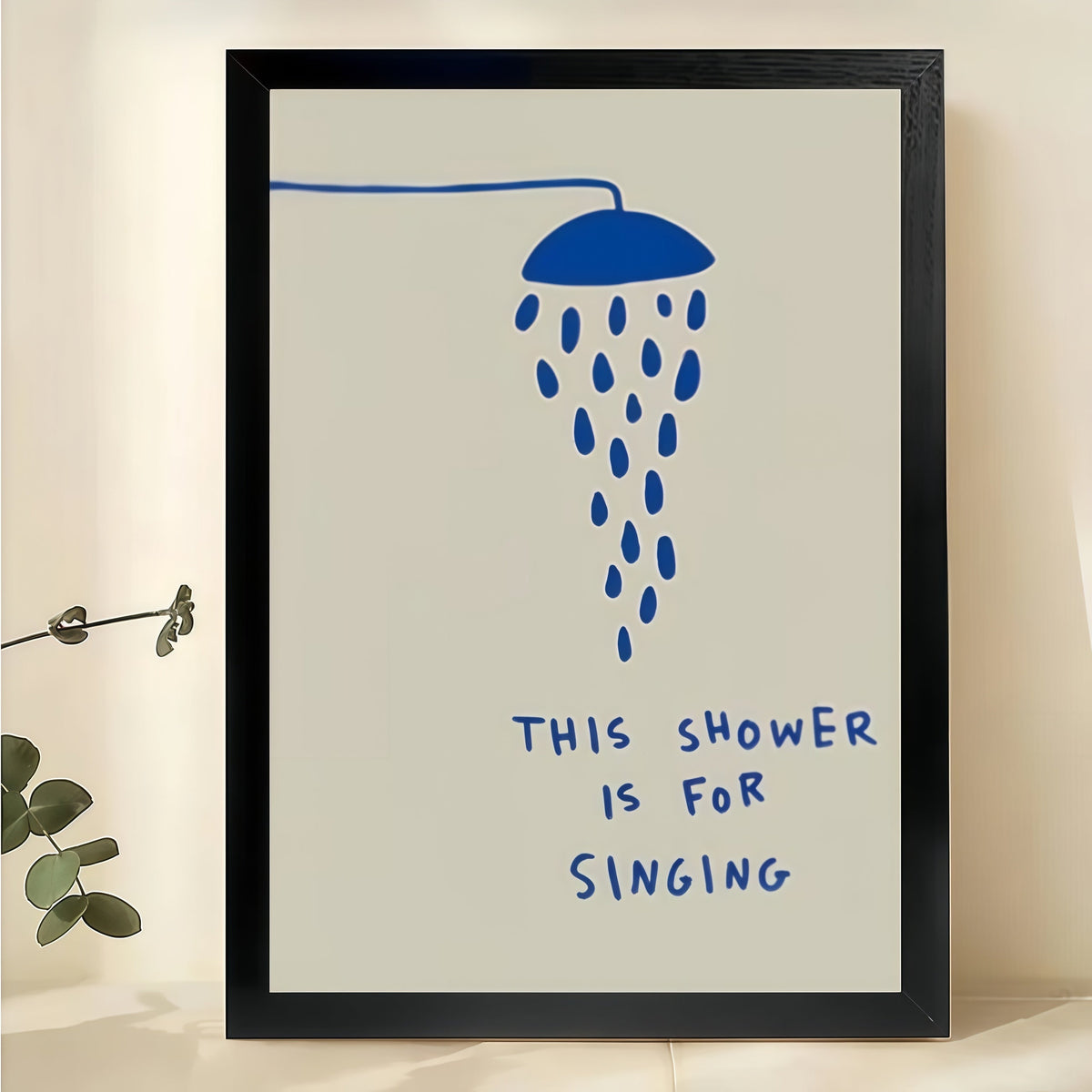 This Shower Is For Singing Wall Art – Minimalist Bathroom Quote Canvas Print on Natural Wood Frame | W2077