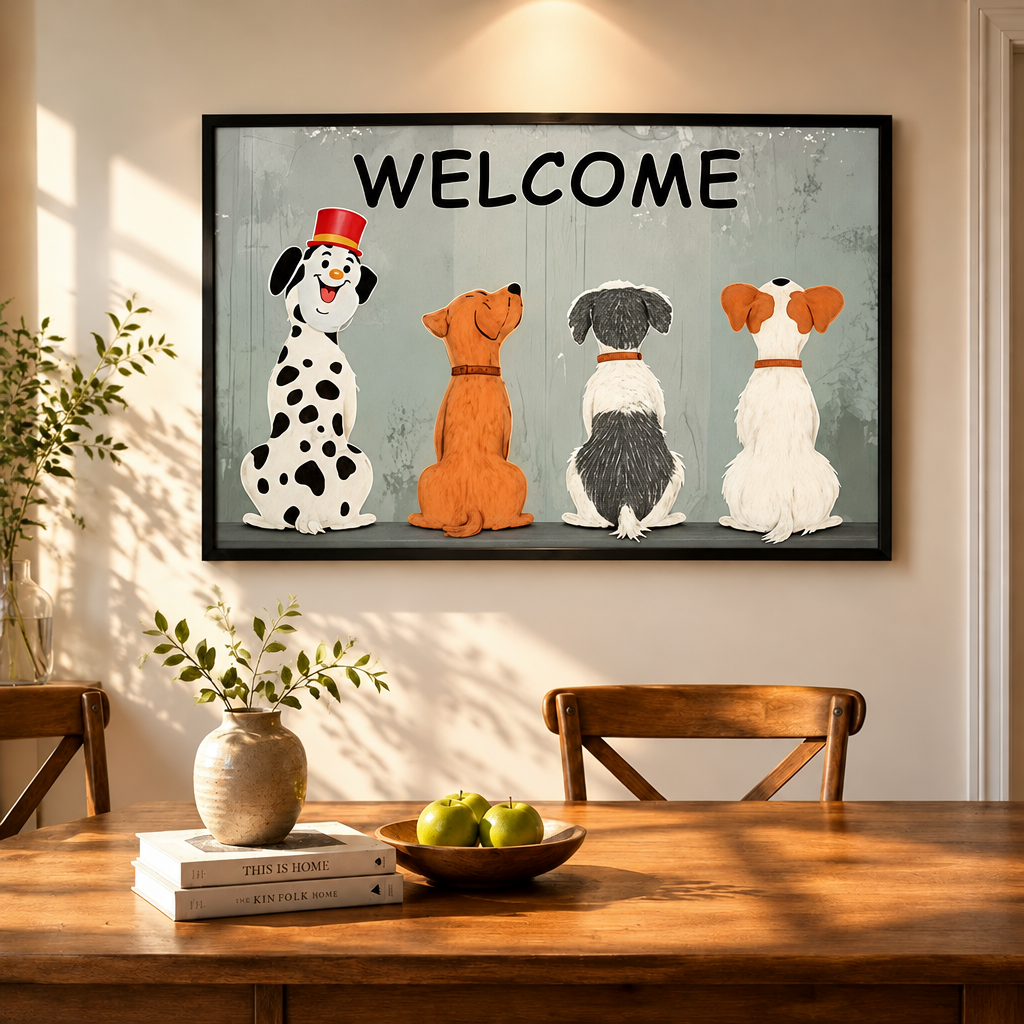 Welcome Four Dogs Entryway Canvas Art