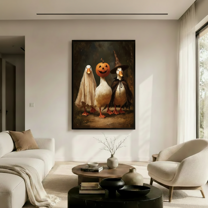 Halloween Duck Trio Vintage Oil Canvas