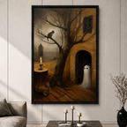 Moody Ghost Cat Candle Gothic Canvas Art