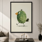 Cute Green Bird Minimalist Watercolor Canvas Art