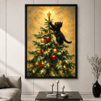 Black Cat Christmas Tree Oil Painting Canvas
