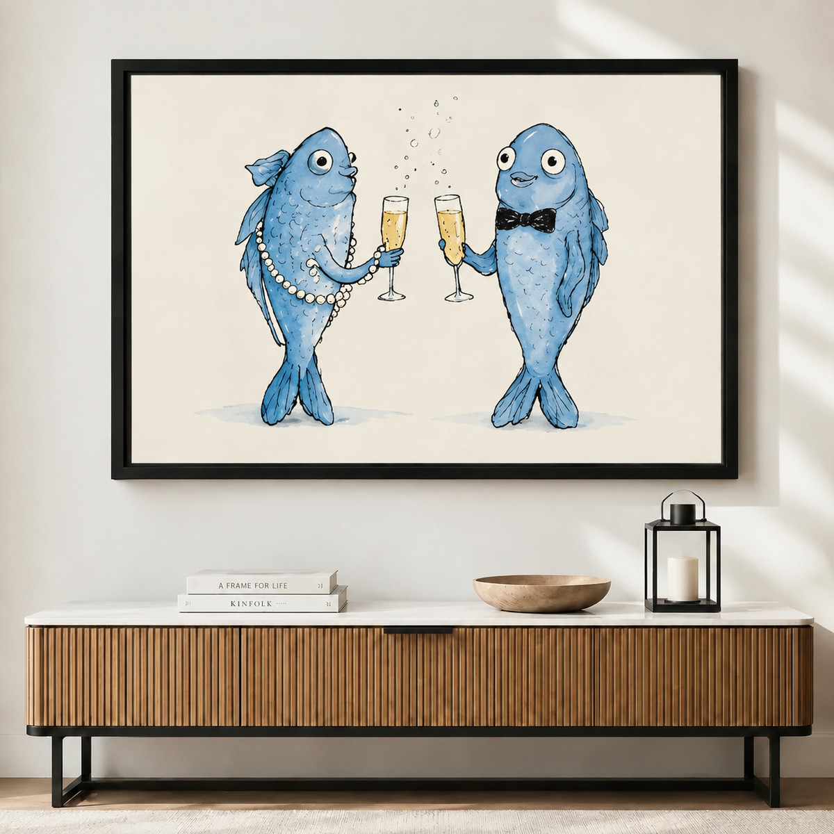 Champagne Fish Toast Whimsical Canvas Art