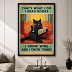I Read Books Drink Wine Black Cat Canvas Art