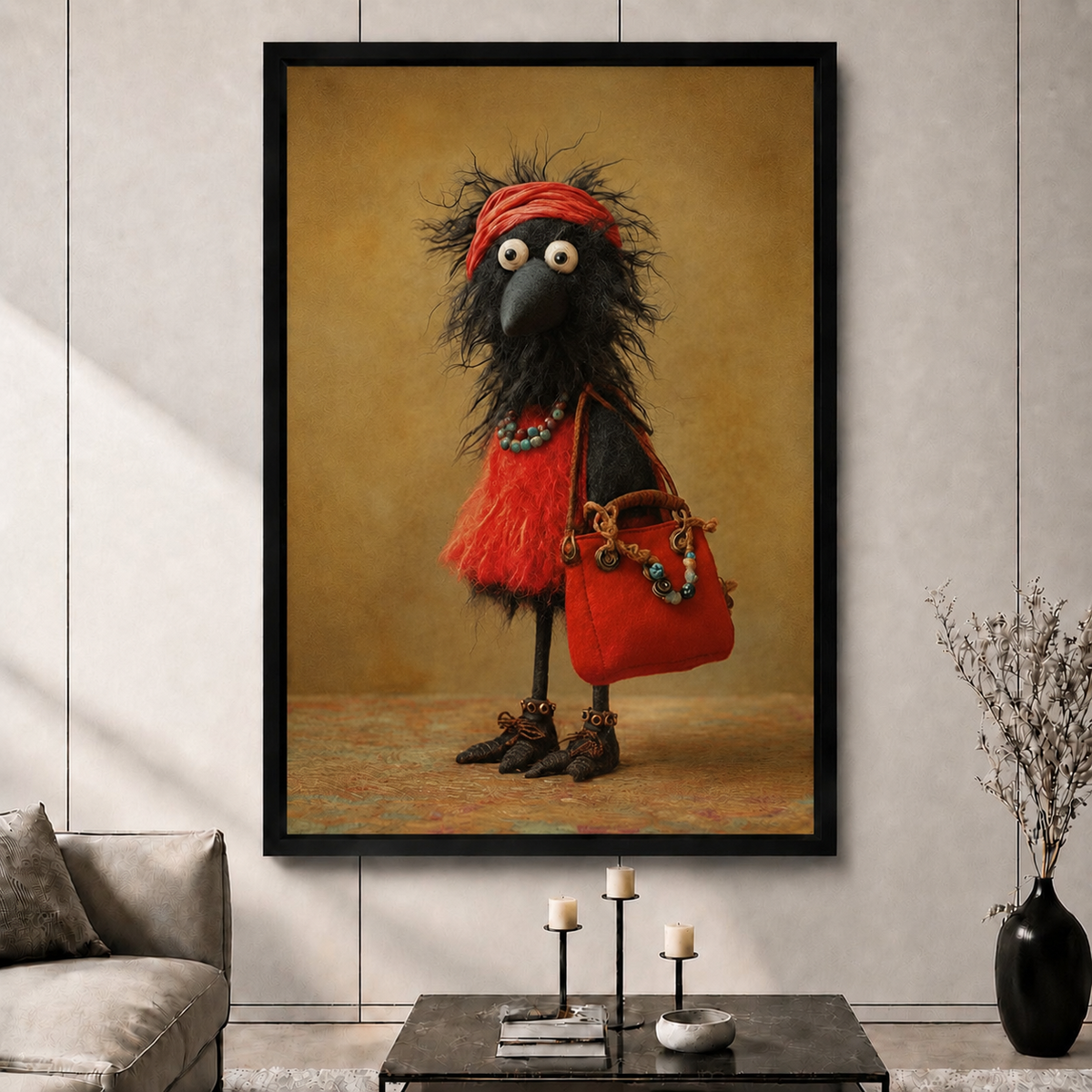 Whimsical Crow Fashion Vintage Canvas Print