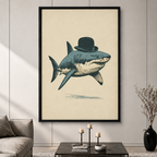 Vintage Dapper Shark Canvas Wall Art