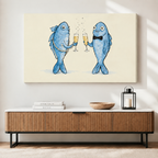 Champagne Fish Toast Whimsical Canvas Art
