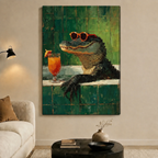Poolside Gator Cocktail Funny Canvas Wall Art