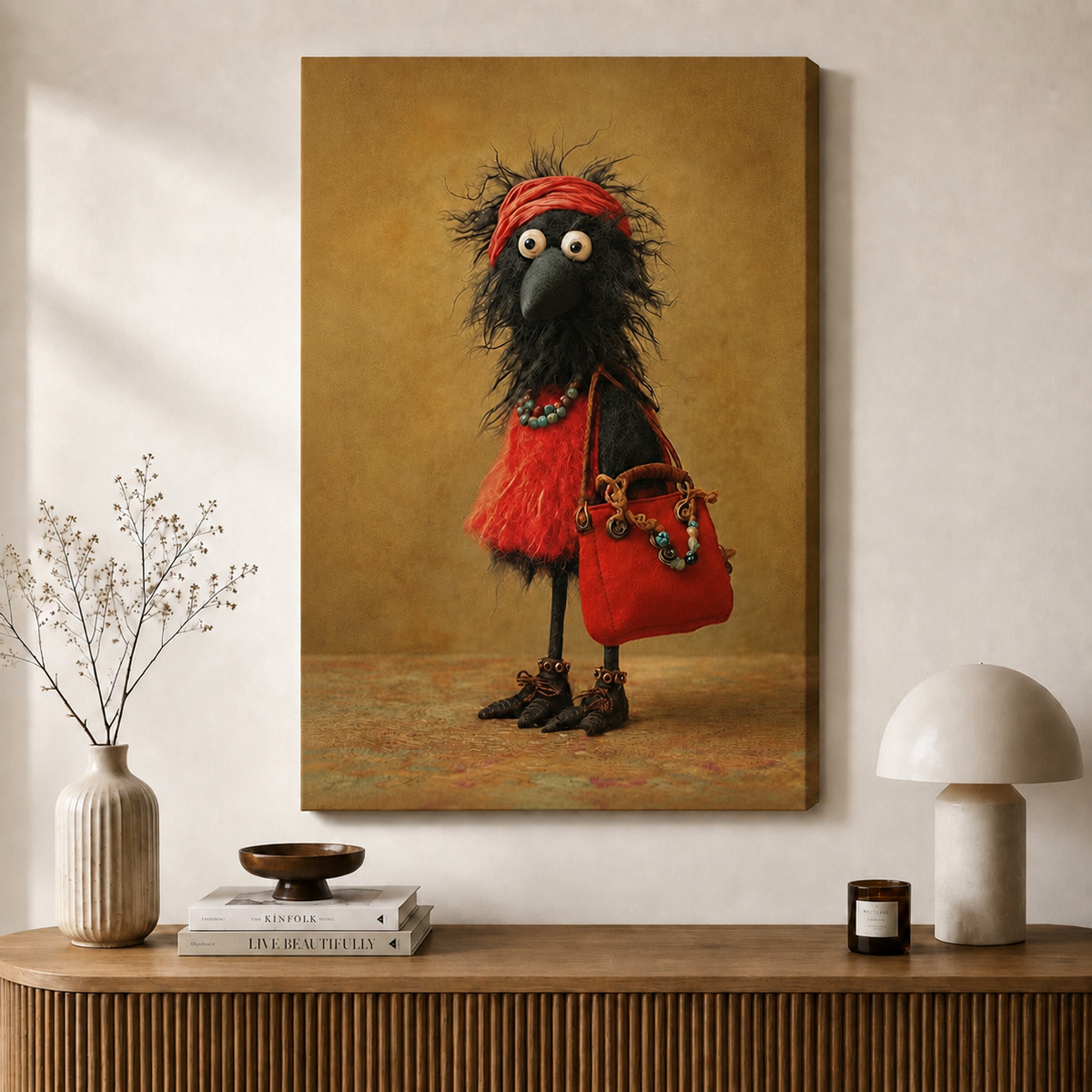 Whimsical Crow Fashion Vintage Canvas Print