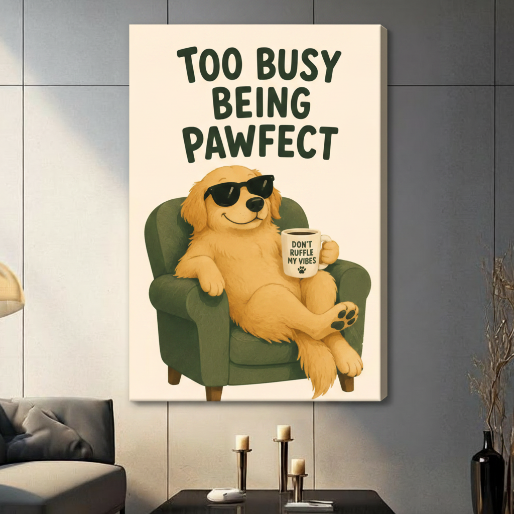 Pawfect Golden Retriever Funny Poster Canvas Art w6616