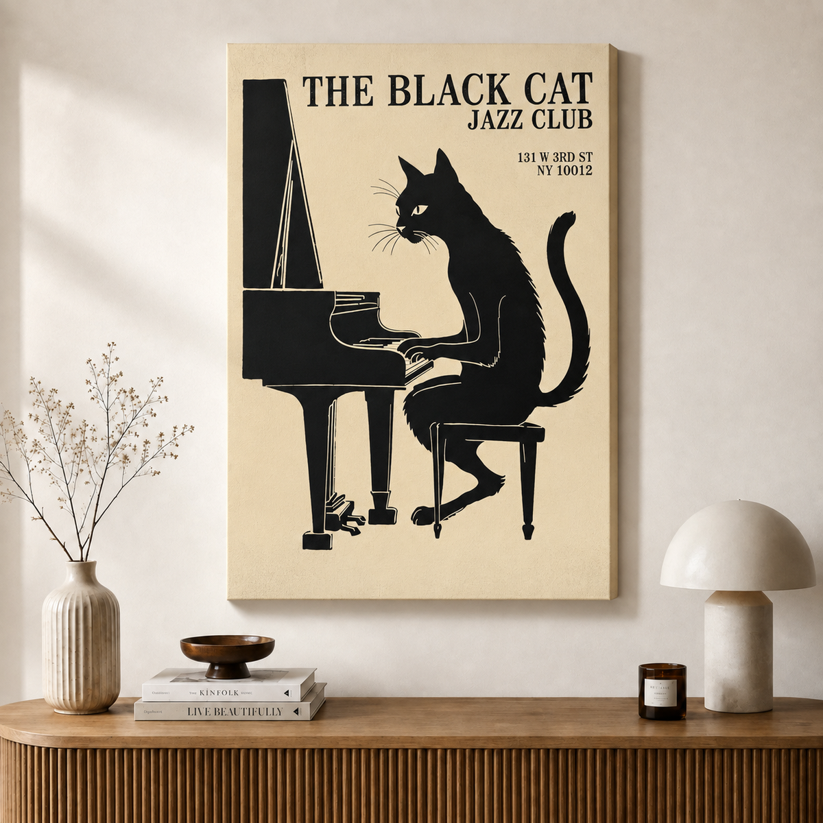 Jazz Cat Piano Vintage Poster Canvas Art