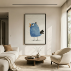 Chubby Blue Bird Singing Canvas Wall Art