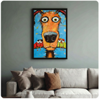 Goofy Dog with Parrots Impasto Canvas Wall Art