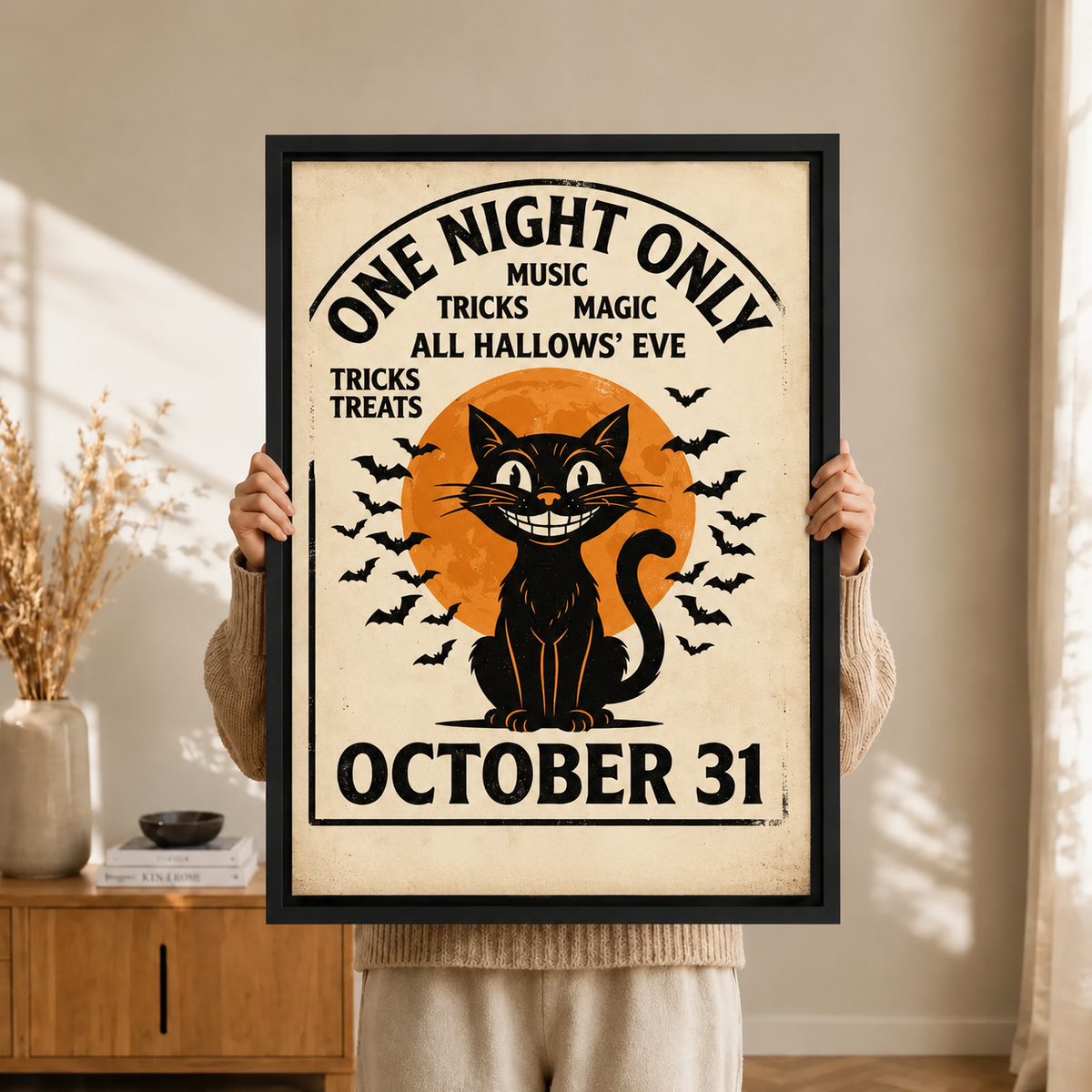 Halloween Black Cat Vintage Poster Canvas