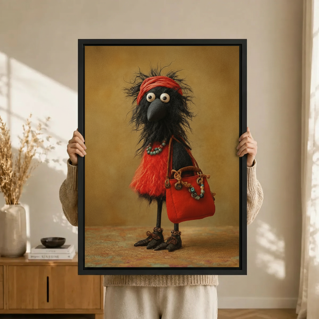 Whimsical Crow Fashion Vintage Canvas Print