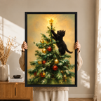 Black Cat Christmas Tree Oil Painting Canvas
