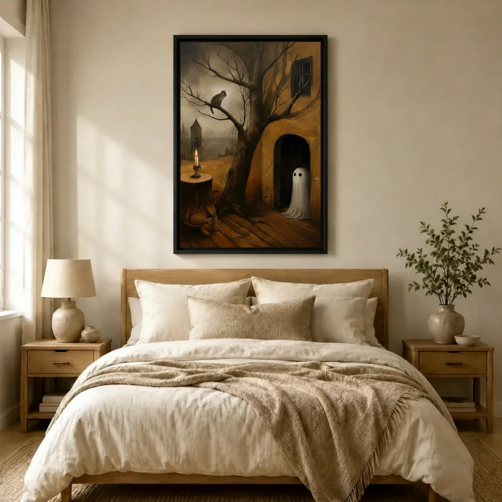 Moody Ghost Cat Candle Gothic Canvas Art