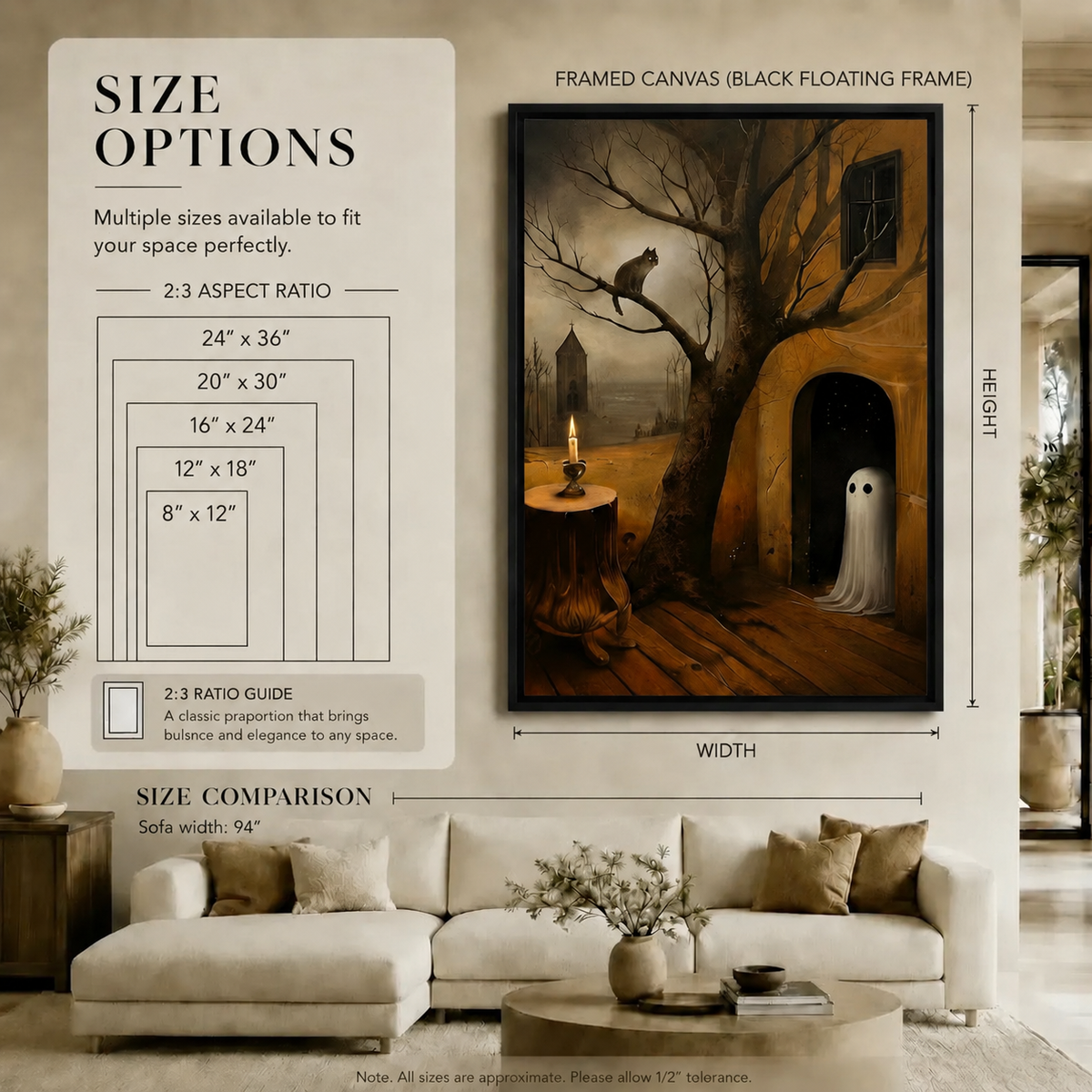 Moody Ghost Cat Candle Gothic Canvas Art