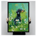 Dachshund Daisy Field Impressionist Canvas Wall Art