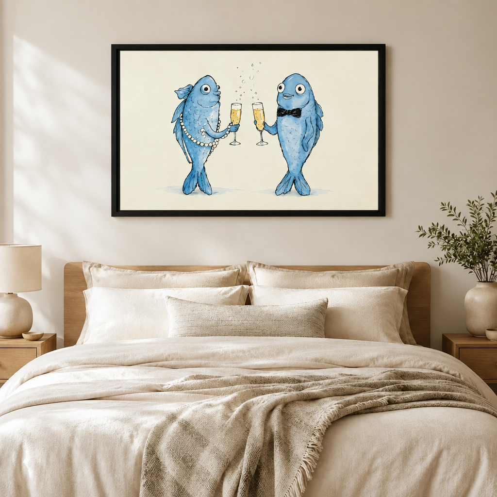 Champagne Fish Toast Whimsical Canvas Art