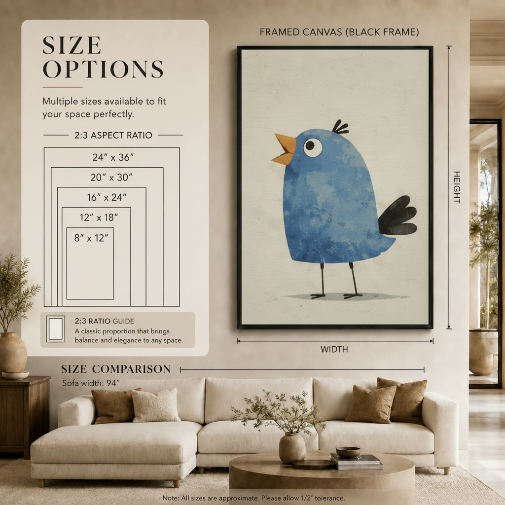 Chubby Blue Bird Singing Canvas Wall Art