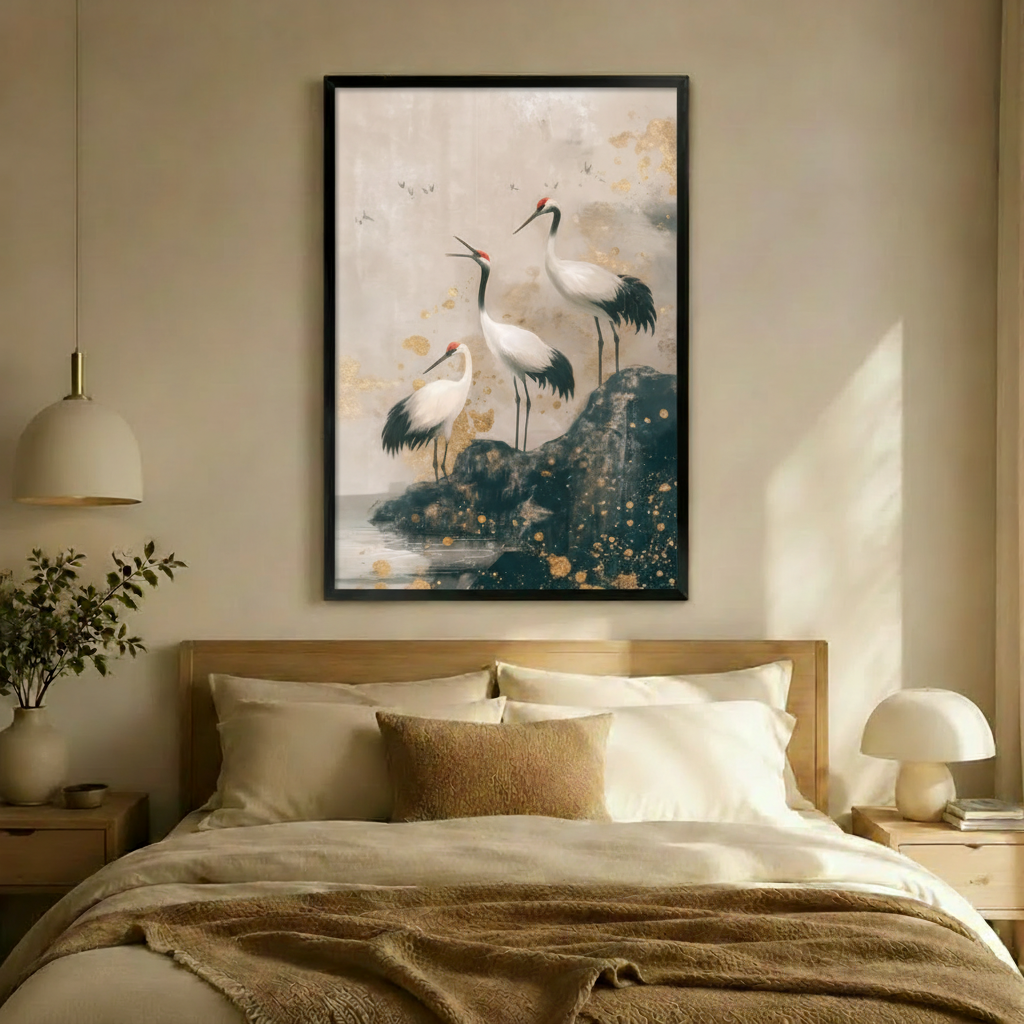 Red-Crowned Cranes Japanese Canvas Wall Art