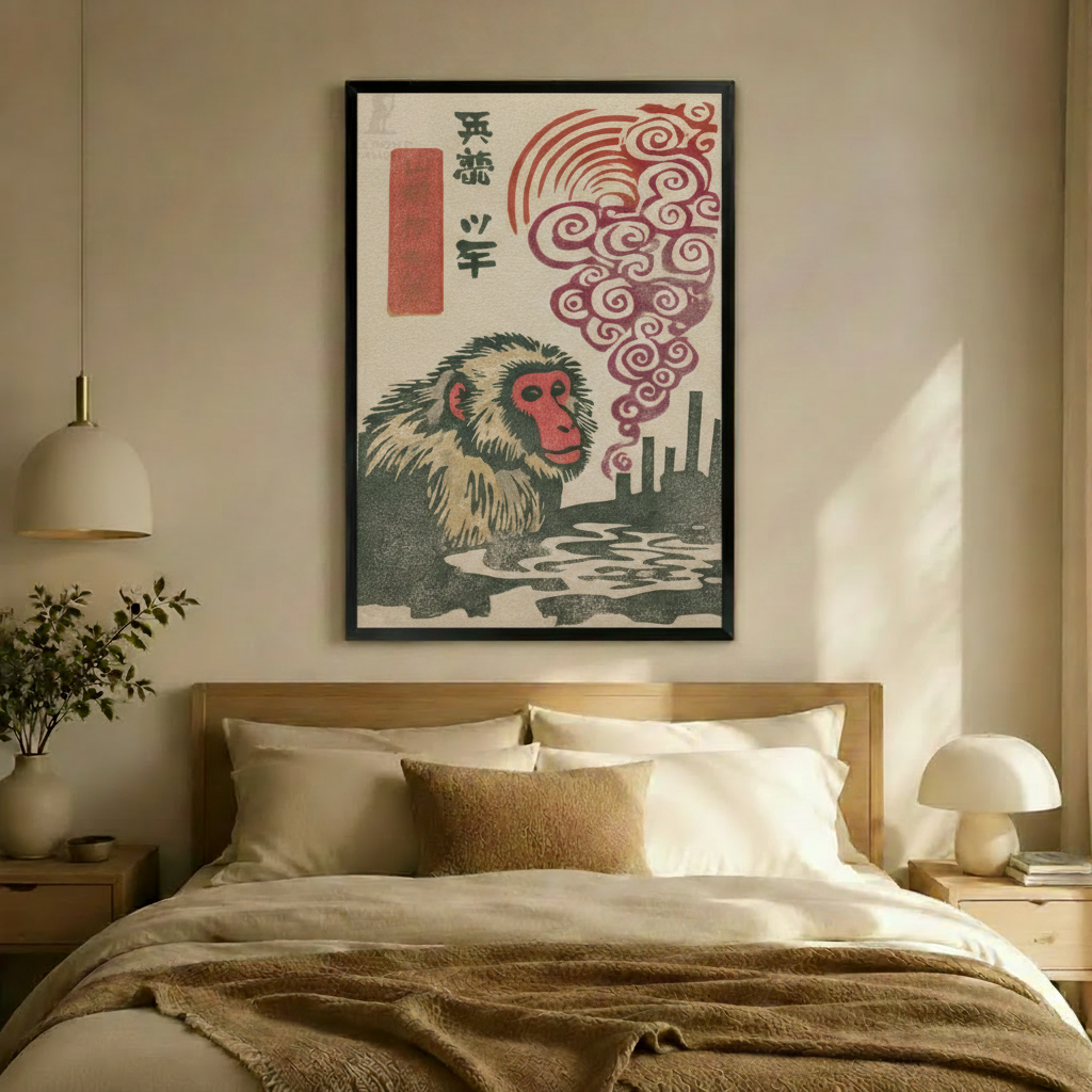 Japanese Snow Monkey Hot Spring Canvas Art