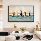 Five Dogs Surfing Canvas Art – Beach Wall Decor