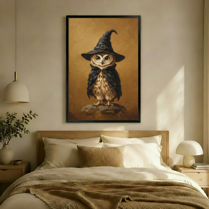 Wizard Owl Halloween Vintage Oil Canvas Art