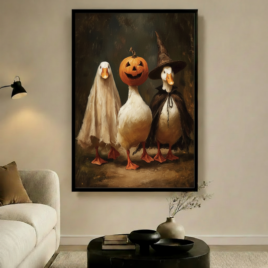Halloween Duck Trio Vintage Oil Canvas