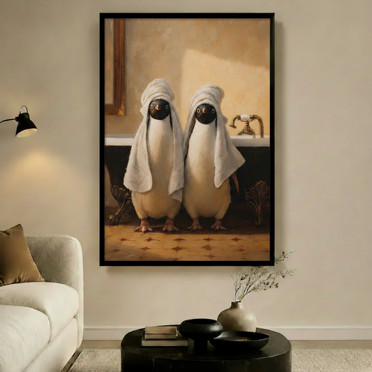 Bath Time Ducks Vintage Oil Canvas Art