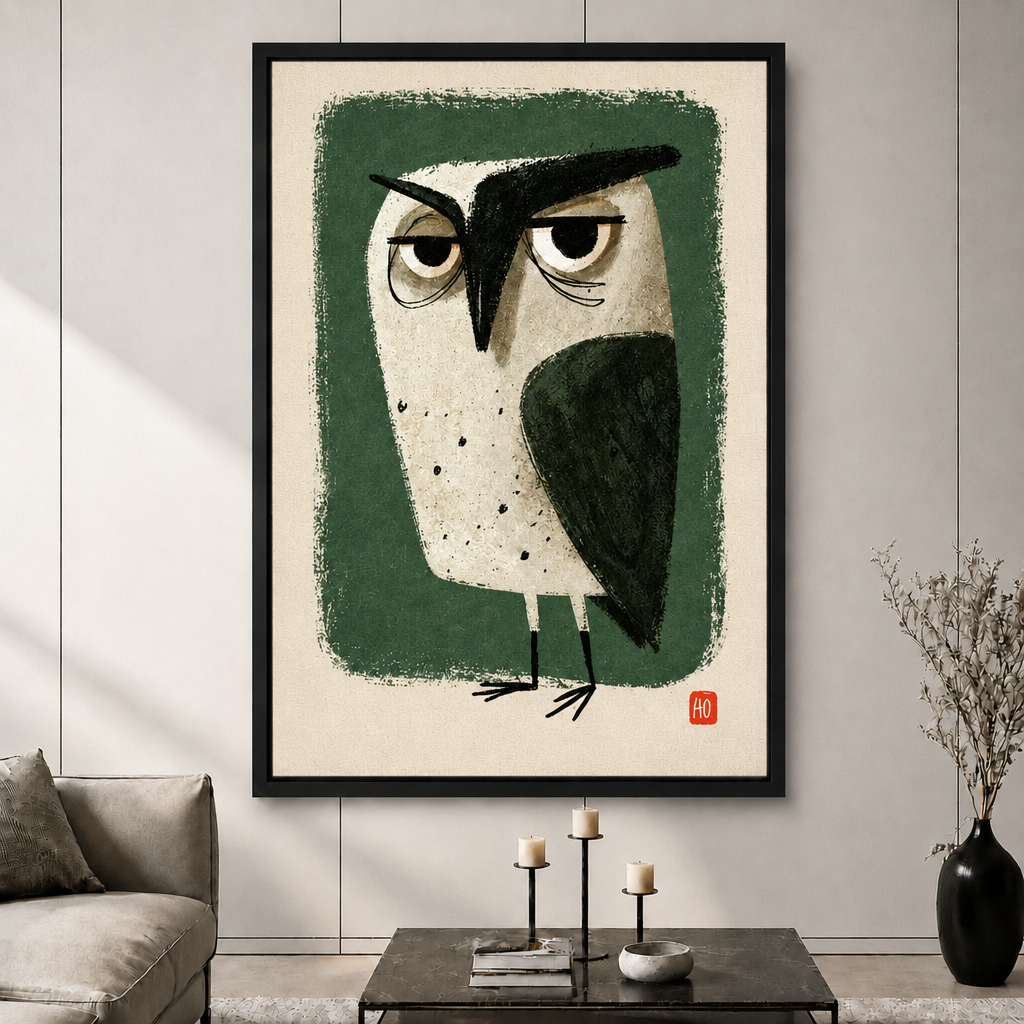 Grumpy Owl Retro Folk Art Canvas Art