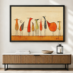 Mid Century Modern Abstract Bird Flock Canvas