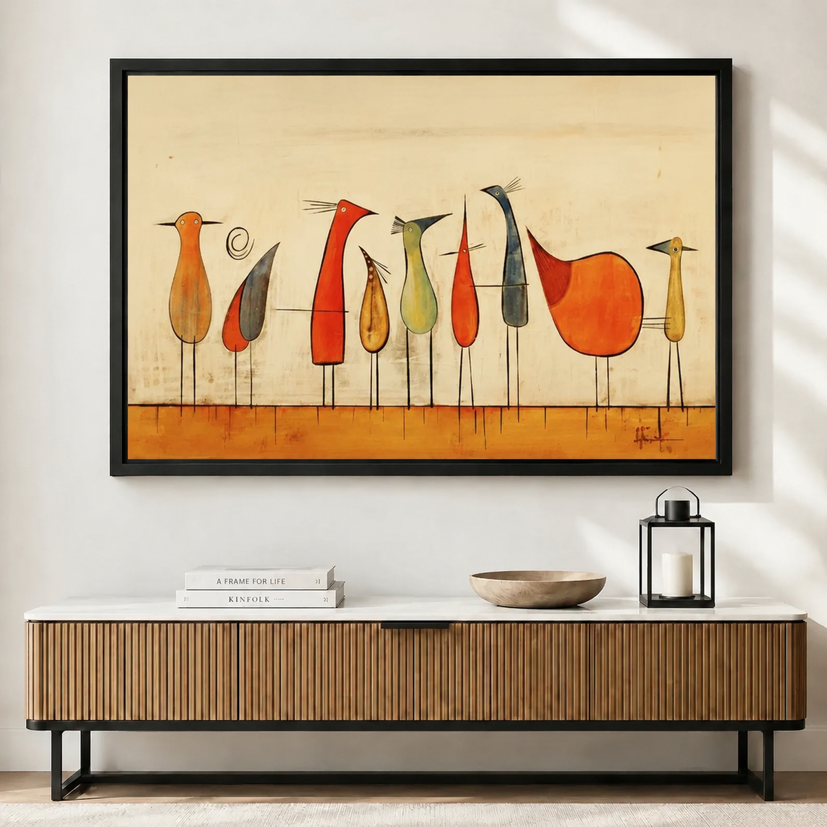 Mid Century Modern Abstract Bird Flock Canvas