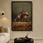Fox and Blue Jay Autumn Canvas Wall Art